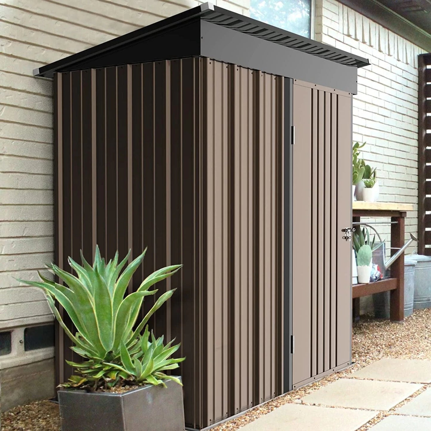Vitesse Outdoor 5' x 3' Storage Metal Shed, Steel Garden Shed with Single Lockable Door, Tool Storage Shed House for Backyard, Patio, Lawn