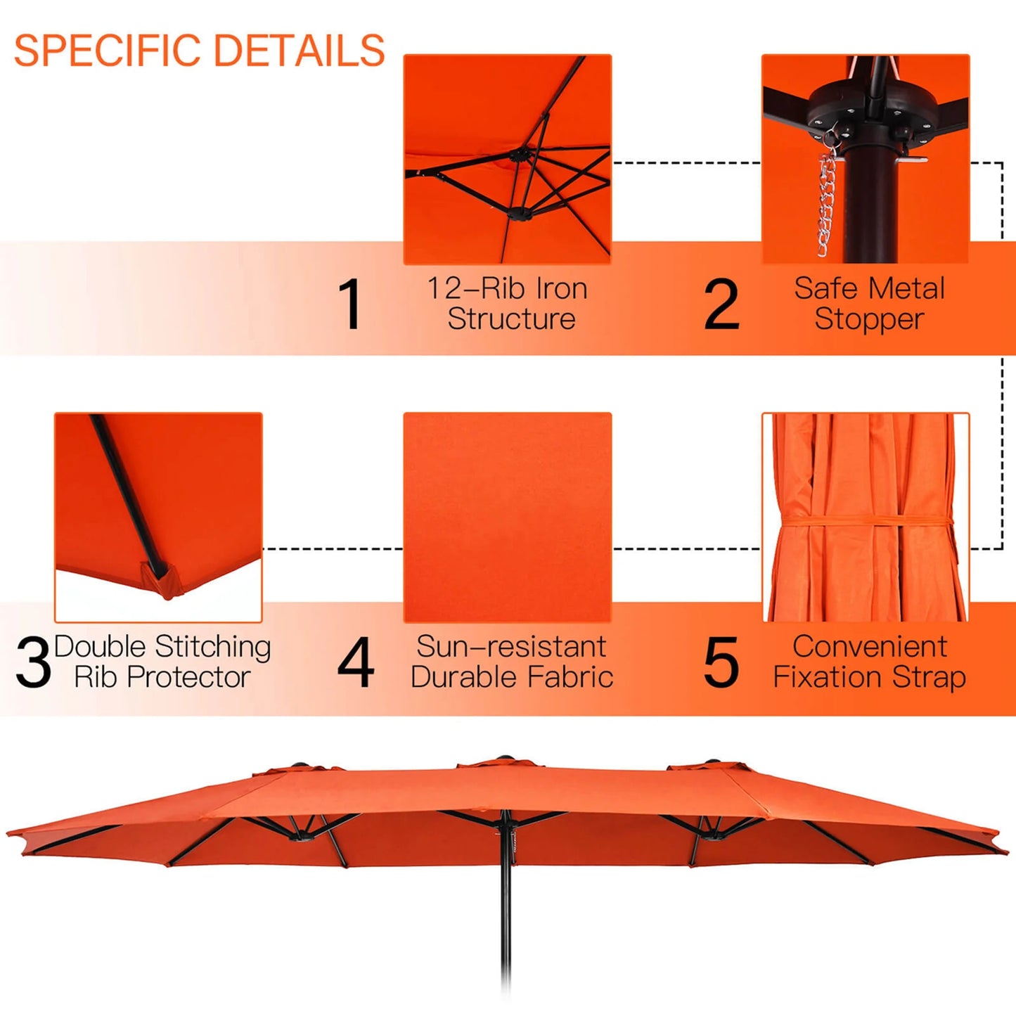 Costway 11 PCS Patio Wicker Dining Set with Double-Sided Outdoor Umbrella 8 Chairs Orange