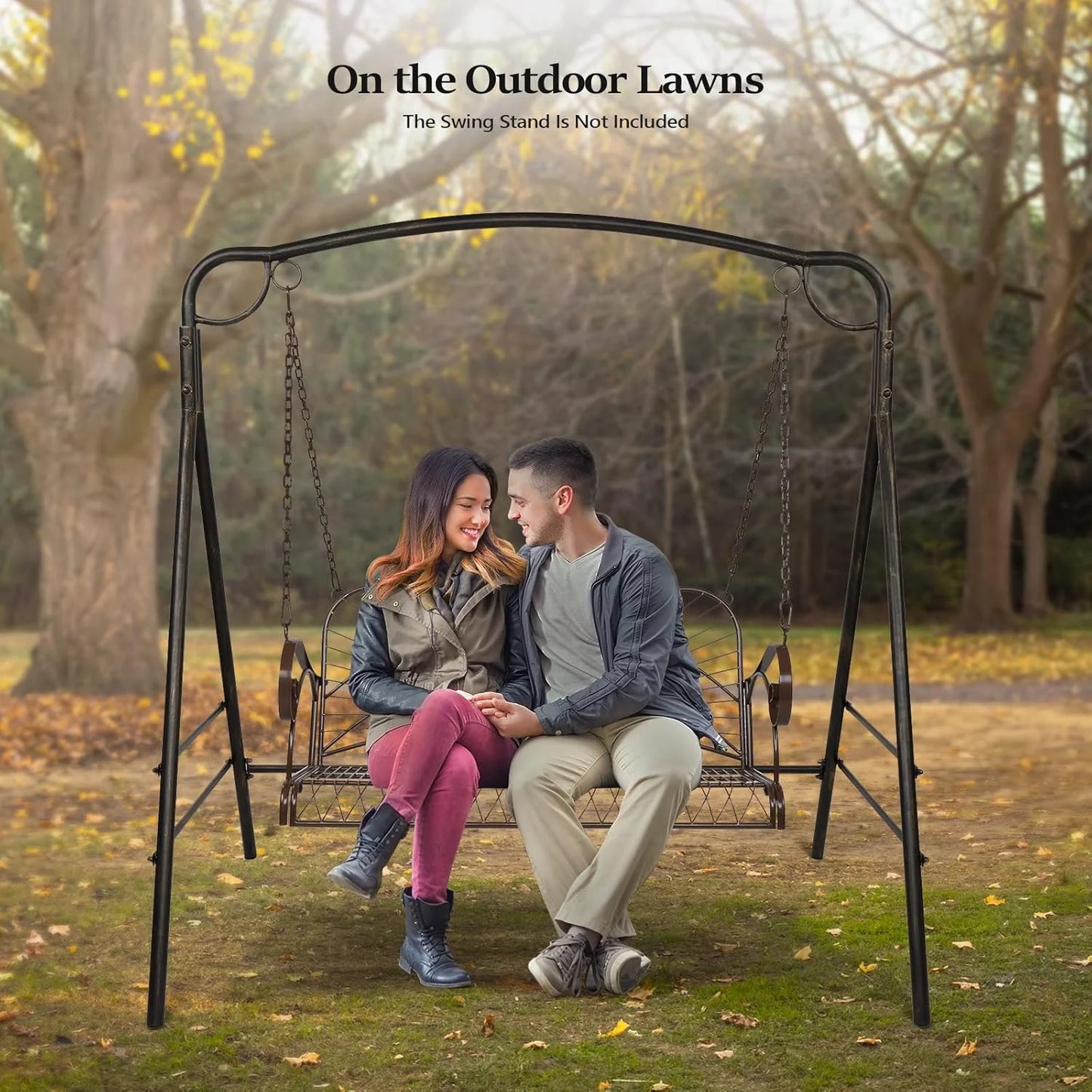 THJTDH Upgraded Metal Patio Porch Swing, 660 LBS Weight Capacity Steel Porch Swing Chair for Outdoors, Heavy Duty Swing Chair Bench for Gardens and Yards,Curved