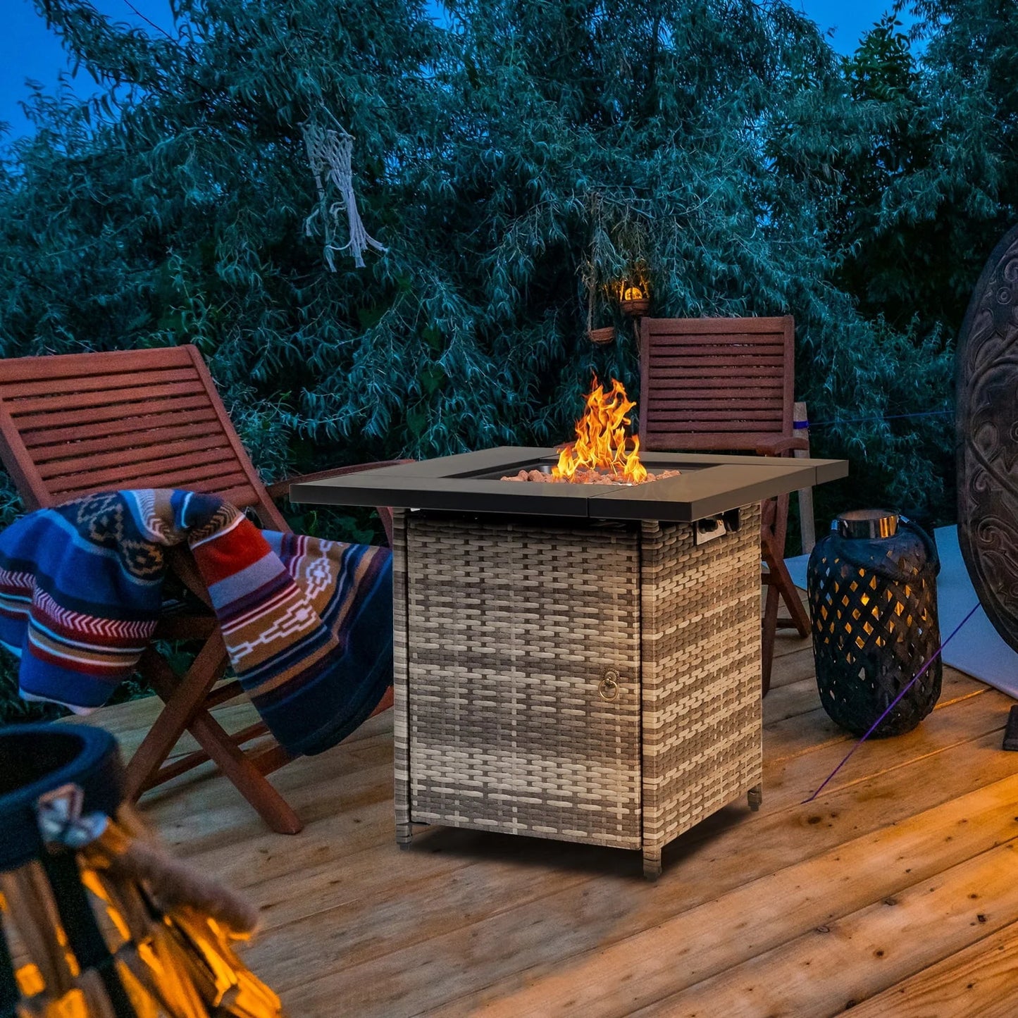 SEGMART Square Propane Fire Pit Table, Outdoor Gas Fire Pit Table with Lava Rocks and Lid, Gas Heater for Bonfire Patio Garden Backyard, 28-Inch 50,000 BTU Auto-Ignition Fire Table, CSA Certification