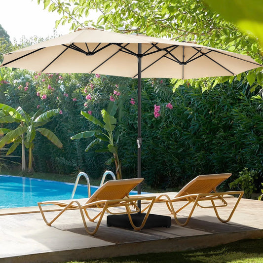 VIBESPARK 15ft Double-Sided Patio Umbrella with Base Extra Large Outdoor Table Umbrella Market Umbrella Beige