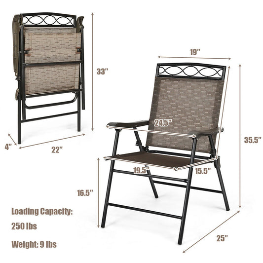 Gymax 2PCS Folding Chairs Patio Garden Outdoor w/Steel Frame Armrest Footrest