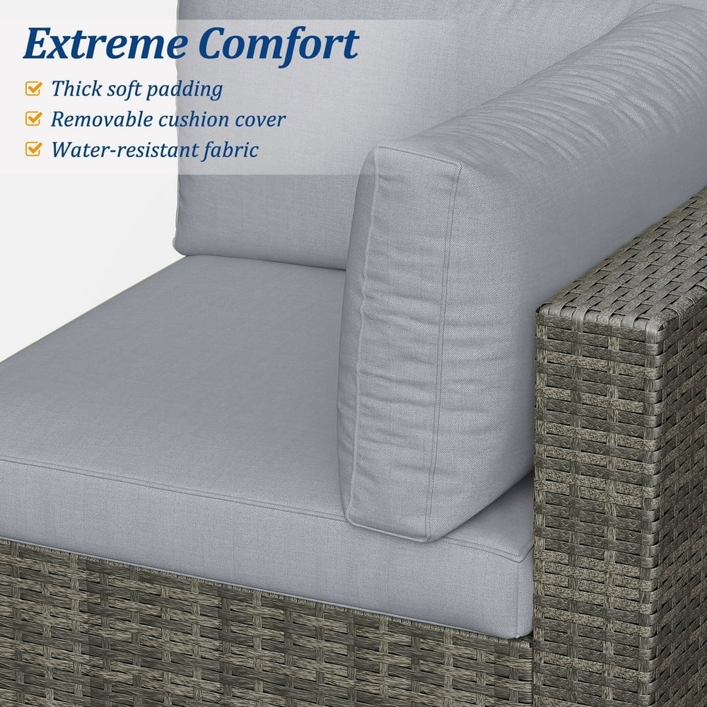 SUNVIVI 7 Pieces Patio Furniture Sets, All-Weather PE Grey Wicker Outdoor Rattan Sectional Sofa, Patio Sofa Couch with Table and Beige Cushions