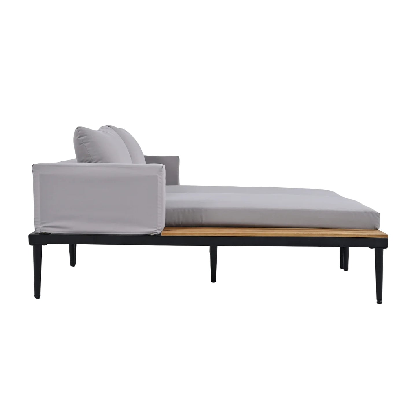 Harper & Bright Designs Patio Outdoor Metal Daybed for 2, All Weather Outdoor Chaise Lounges Reclining Chairs with Wood Topped Side Spaces for Drinks for Poolside Balcony Deck, Gray