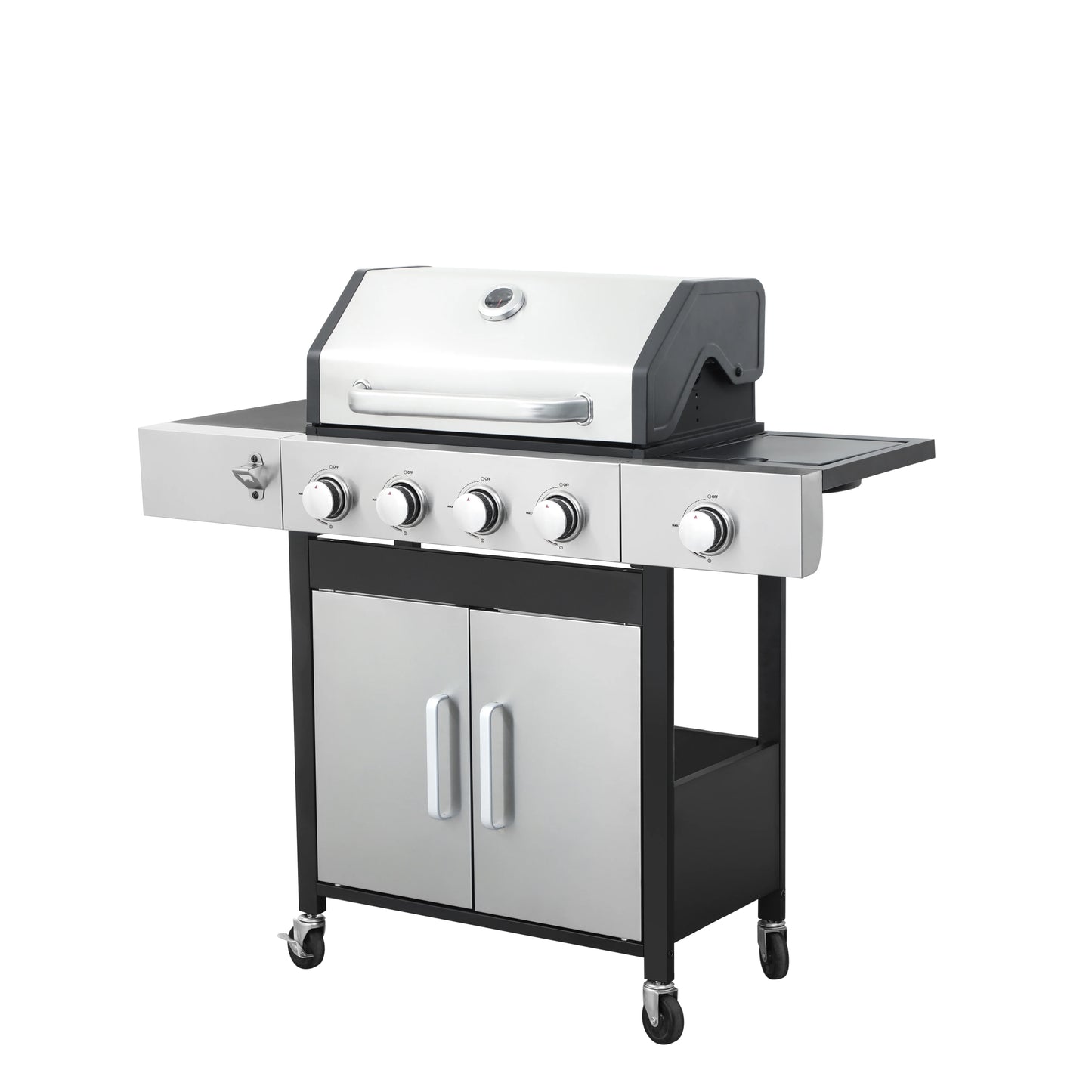 Kosynda 4-Burner Propane Gas BBQ Grill with Side Burner, 46790BTU Stainless Steel Grill Patio Garden Barbecue Grill for Outdoor Cooking, Silver