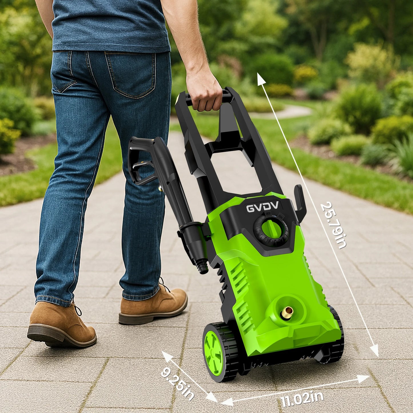 GVDV Electric Pressure Washer, 3400 PSI 2.1 GPM with Foam Cannon & 5 Nozzles, 26.4ft Cord & 24.6ft Hose Power Washer for Patios, Cars, Decks