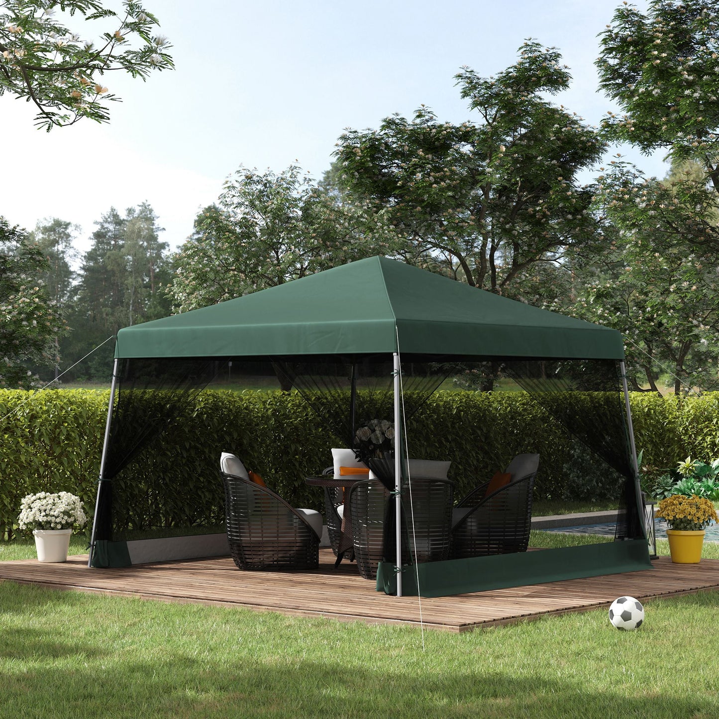 CoSoTower Slant Leg Pop Up Tent with Netting and Carry Bag, Instant Sun Shelter, Tents for Parties, Height Adjustable, for Outdoor, Garden, Patio, (11.5'X11.5' Base/10'X10' Top), Green