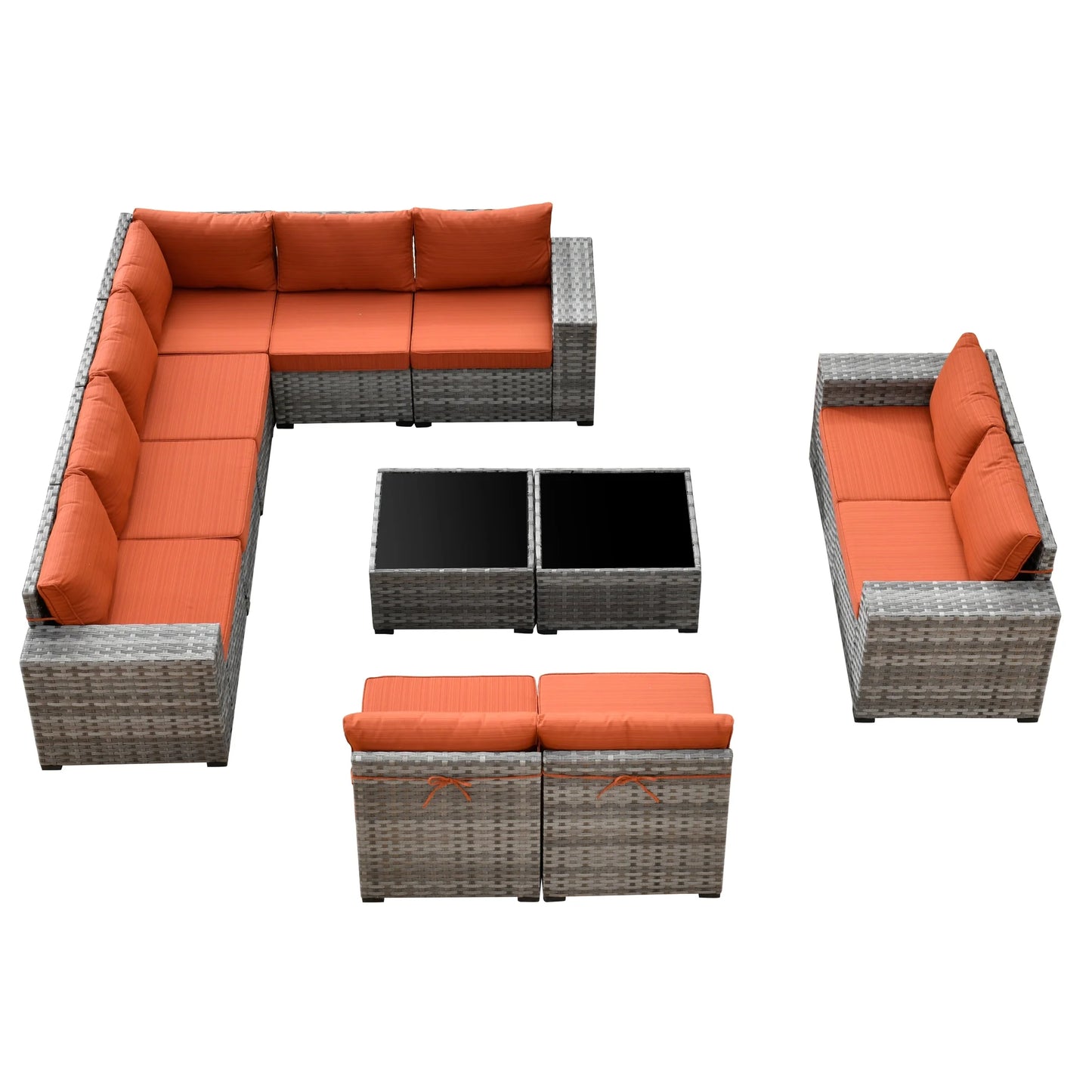 Ovios 12 Pieces Outdoor Furniture All Weather Wicker Patio Conversation Sectional Sofa Set with Side Table for Garden Backyard