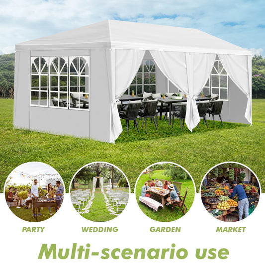 Large Outdoor White Awning, 10'x20' Outdoor Party Tent Wedding Tent With 6 Removable Sidewalls, Canopy Patio Wedding Gazebo, White, Easy To Install And Carry, Suitable For Camping, Hiking