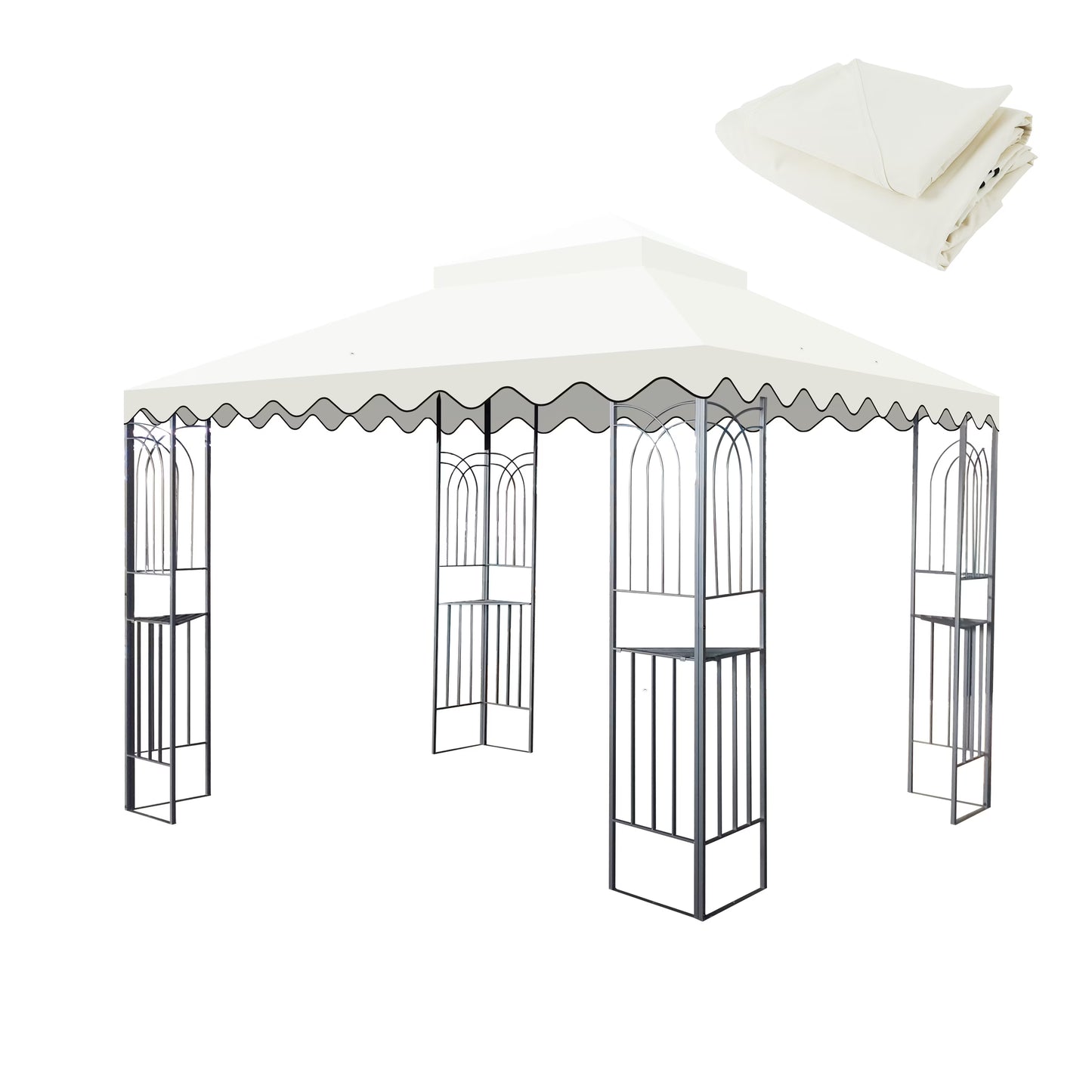 10x10 Ft Outdoor Patio Gazebo Replacement Canopy, Double Tiered Gazebo Tent Roof Top Cover Only wavy border(Frame Not Include)-Red
