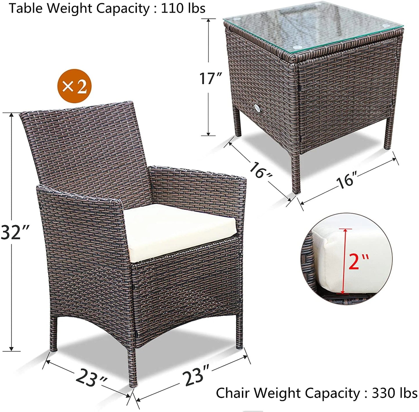 Devoko 3 Pieces Outdoor Furniture Sets Rattan Wicker Chairs Patio Conversation Set, Beige