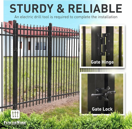 Fencer Wire Heavy Duty Pinnacle Fence Gate, 6FT Height x 4FT Width Outdoor Fence Gate, Outdoor Anti-Rust Metal Steel Gate for Fencing Barrier, Decorative Garden Gate for Residential, Yard, Pool,Patio
