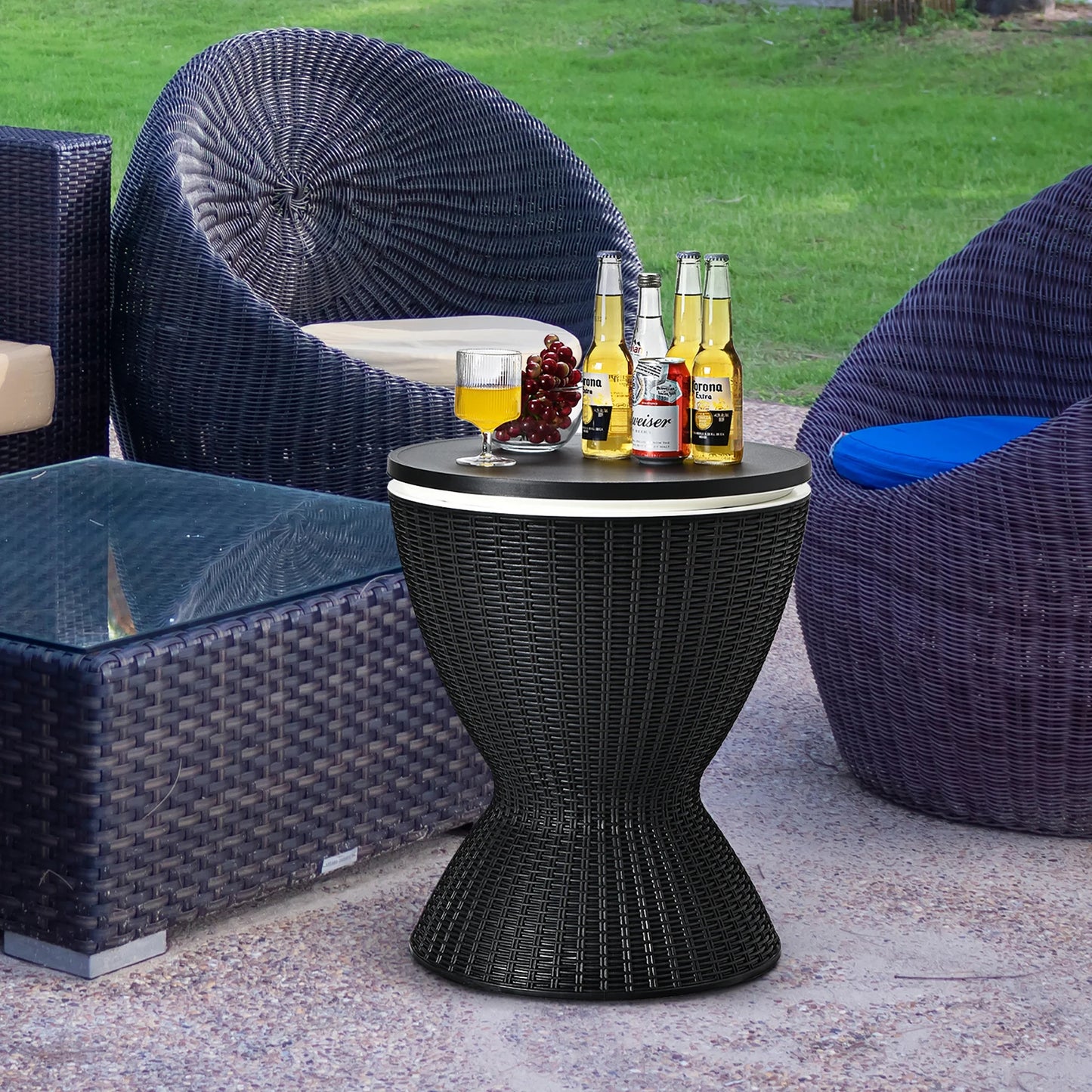 Costway 8 Gallon 3 in 1 Patio Rattan Cooler Bar Table Adjust Ice Bucket Brown