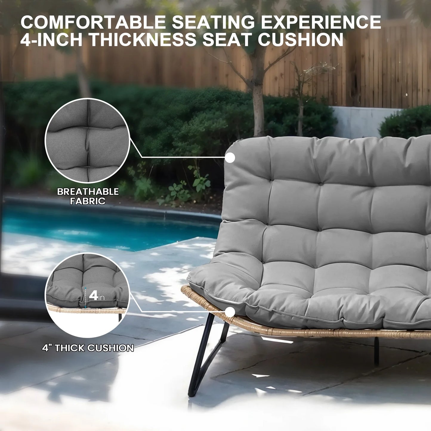 Crestlive Products Patio Loveseat, All-Weather Rattan Large Furniture with Soft Cushions, Outdoor Loveseat for Balcony, Poolside, Backyard (Beige)