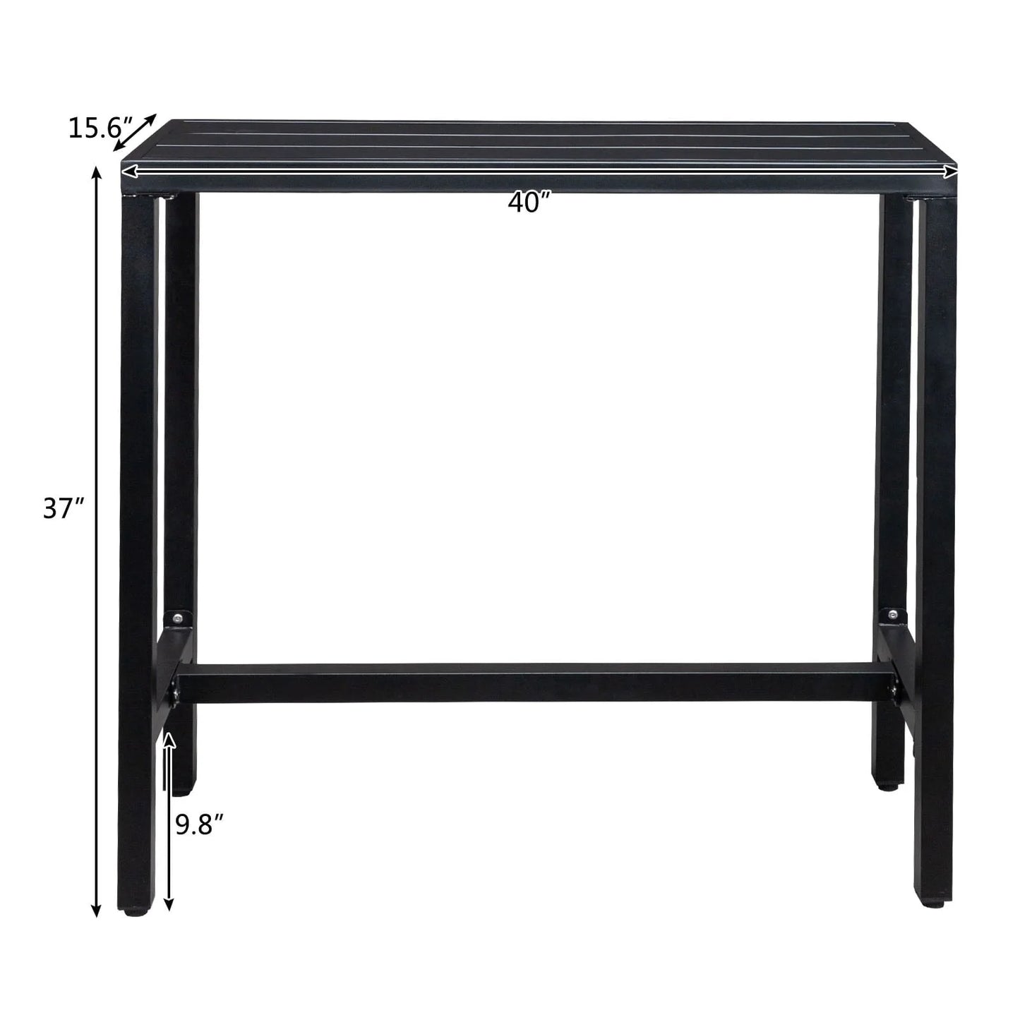UBesGoo Outdoor Iron Bar Table, 40'' Rectangle Patio Counter Height Console Table, Black