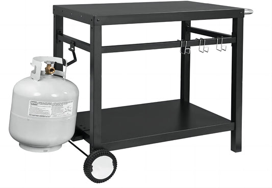 WhizMax Black Grill Cart Pizza Oven Stand, BBQ Prep Table with Wheels & Hooks Outdoor, Side Handle, Double-Shelf Grilling Cart Tabletop Griddle Cooking Station for Bar, Patio, Camping, Home