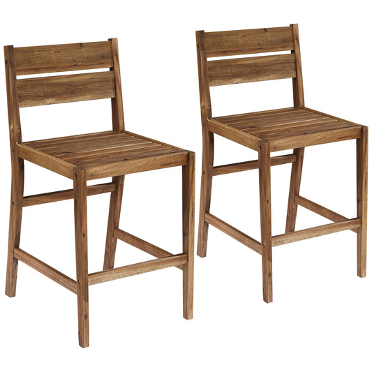 Teal Island Designs Wood Outdoor Bar Stools 24" Set of 2 High Farmhouse Rustic with Ladder Backrest Footrest for Kitchen Counter Island Patio Garden