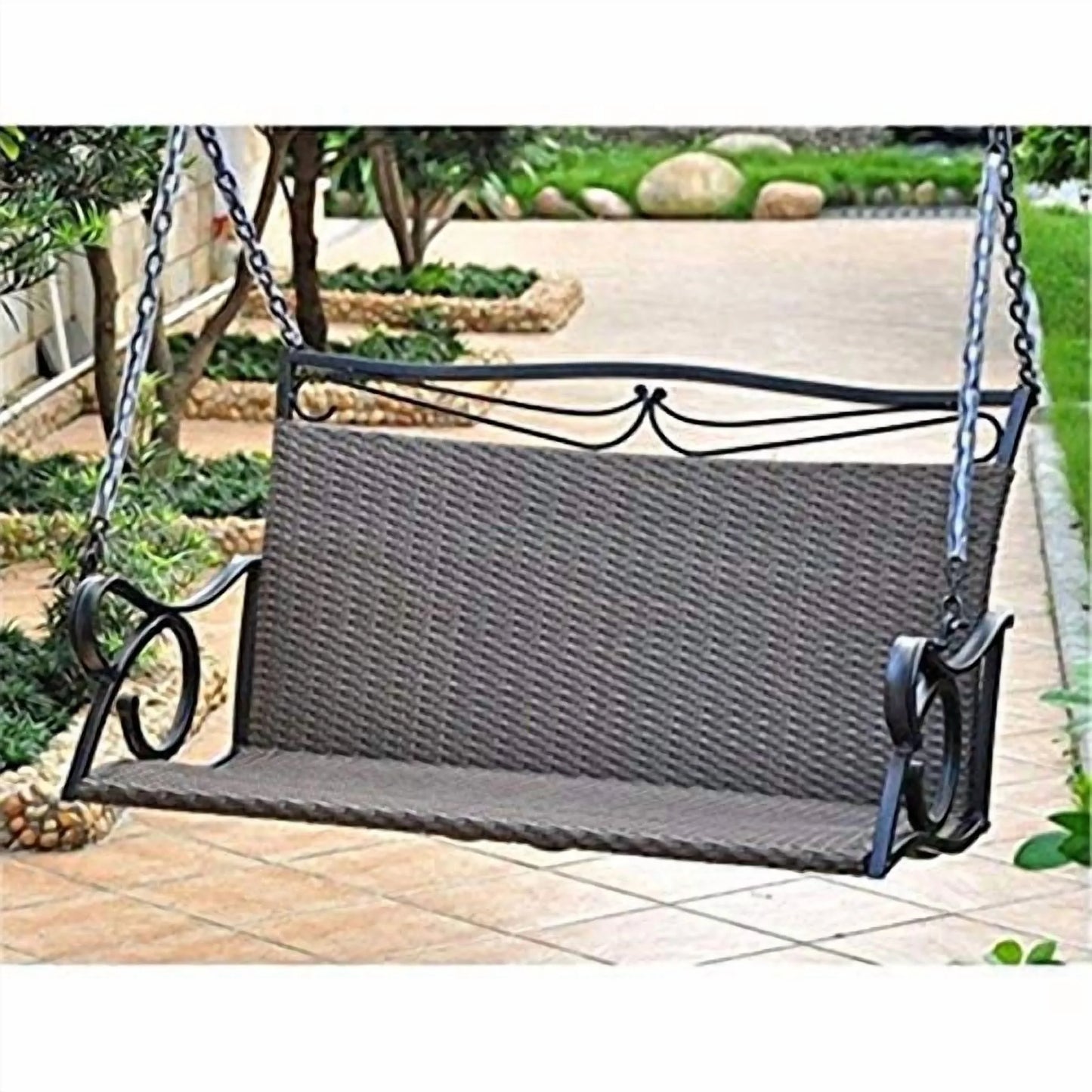 International Caravan Valencia Patio Loveseat Swing in Antique Brown