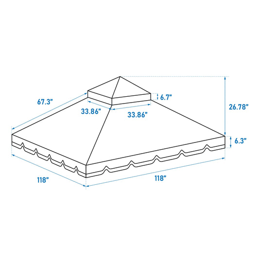 10x10 Ft Outdoor Patio Gazebo Replacement Canopy,Double Tiered Gazebo Tent Roof Top Cover Only GreatWall border(Frame Not Include)-Red