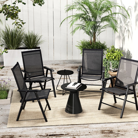 4 Patio Folding , Stackable Outdoor Sling Chairs With For Lawn, Camping, Dining, Beach. Metal Frame, No Assembly, Black. 22.87" L X 25.15" W 37" H, 242 Lbs Load-supporting Ability Frame Structure,