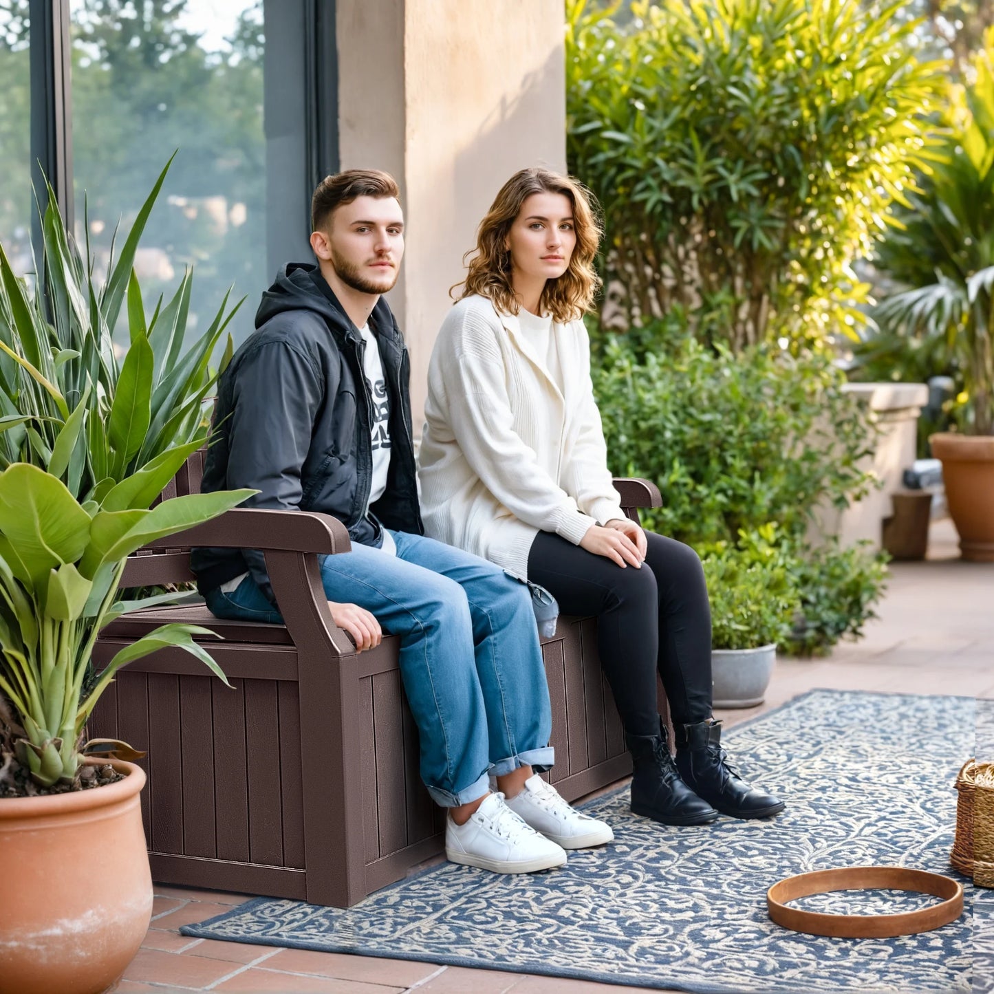Homall 80 Gallon Plastic Storage Bench Made Of Durable Weatherproof Resin And Deck-Box Organized Storage Compartment For Outdoor Patios And Lawns,Black