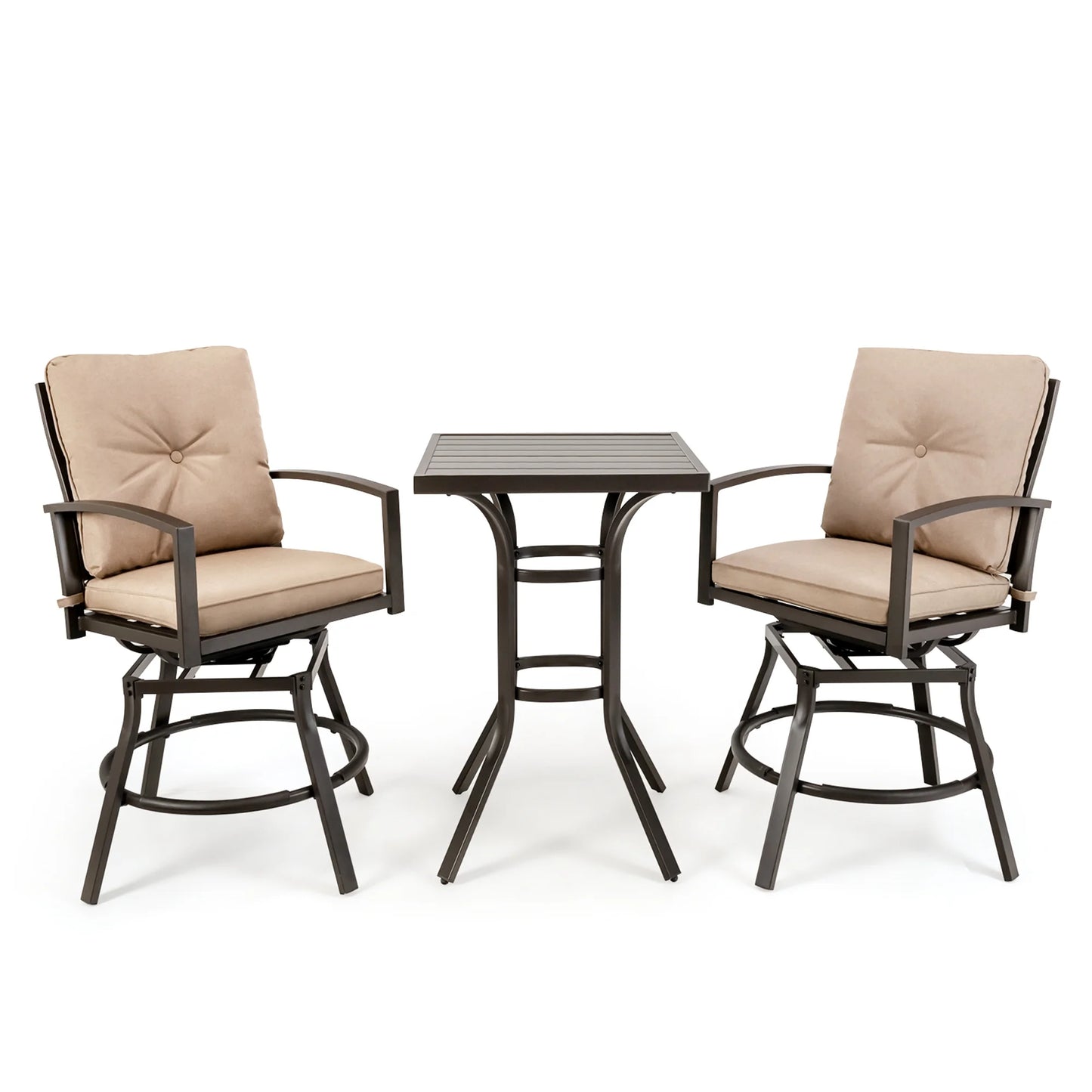 Costway Patio 3pcs Swivel Bar Height Bistro Set Cushioned Table Stools Furniture Outdoor