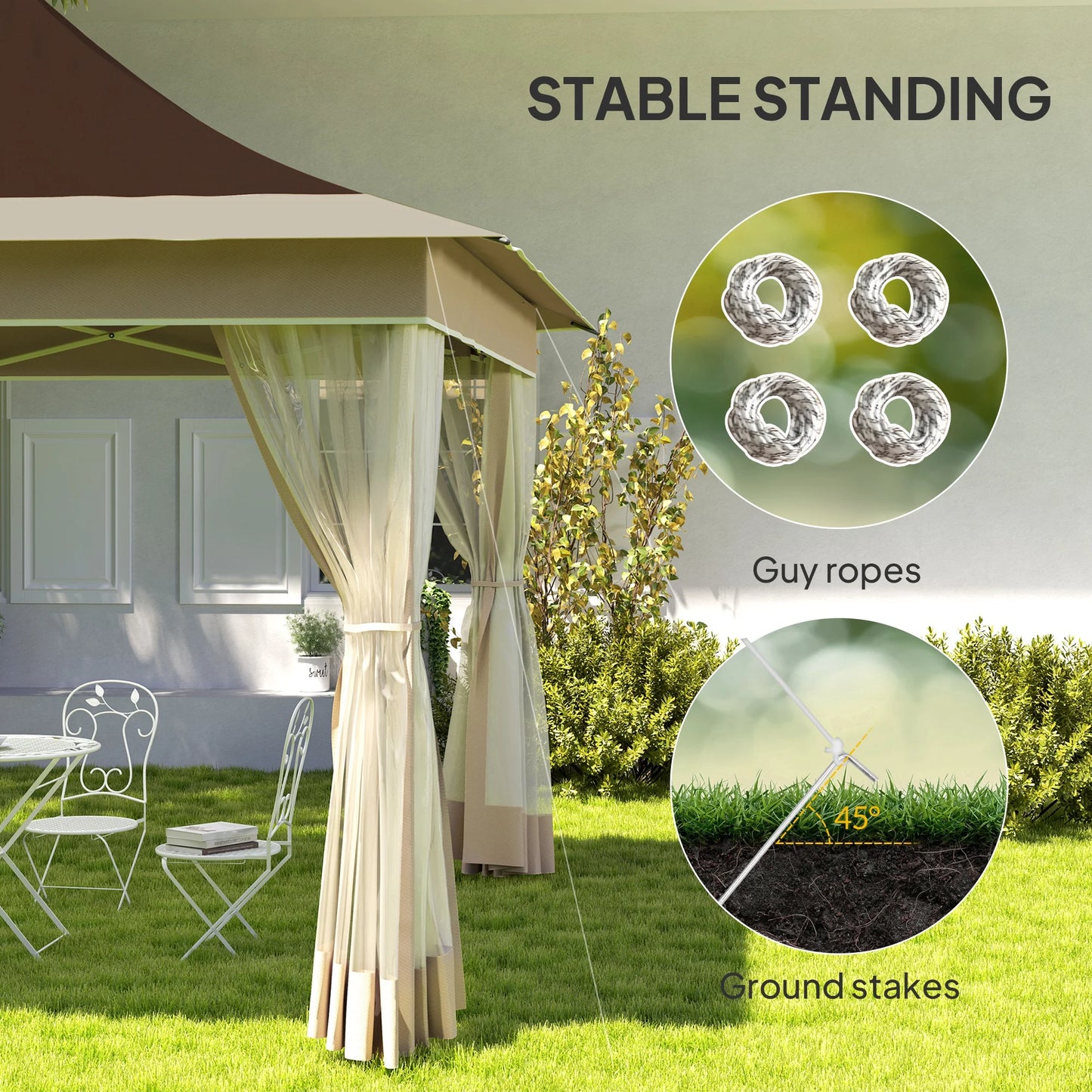 Homiyad 12' x 12' Canopy Tent with Mesh Netting, UPF50+ Pop Up Tent with Carry Bag for Garden, Patio, Brown
