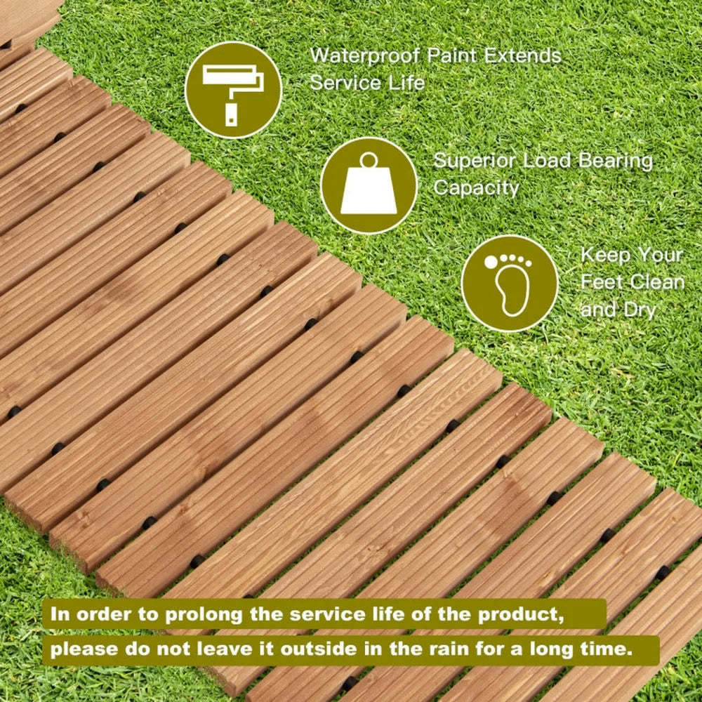 Yardi Yard 8 Feet Roll-out Weather-Resistant Patio Hardwood Pathway, 22 Inch Wide High-Grade Fir Wood Garden Pathway, Hardwood Pathway for Outdoor as Porch, Yard, Light Brown