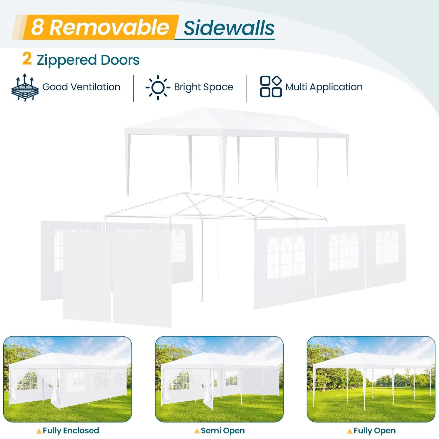 Hoteel Party Tent 10x20 Canopy Tents for Parties with 4 Removable Sidewalls, Patio Camping Gazebo, Portable Tent for Parties, Weddings, BBQ, Waterproof, White