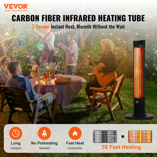 VEVOR Infrared Heater, 1500W Remote Control Electric Space Heater, Patio Heater w/3 Speeds & Timer & Tip-Over Protection, Outdoor/Outdoor for Bedroom,Studio,Porch,Dining Room,Studio, Stand,40in L