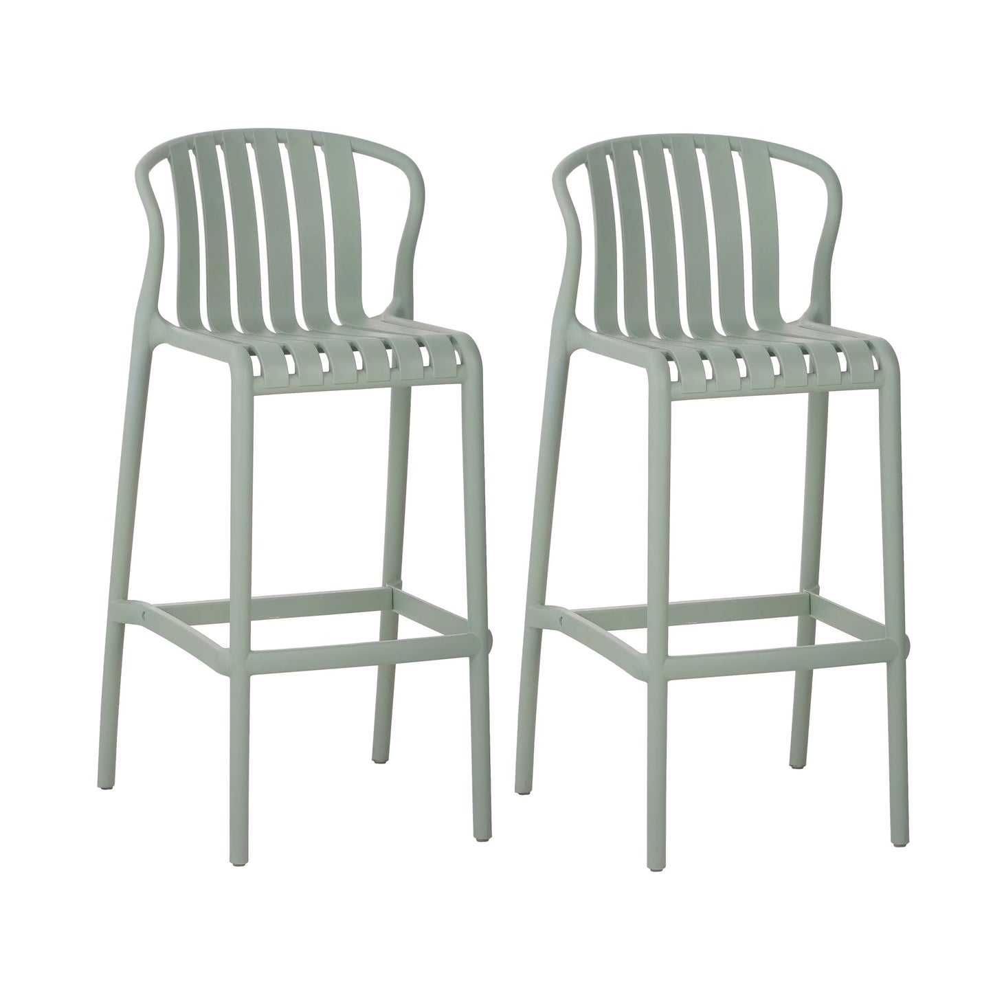 Orion 29.5" Modern Outdoor Patio Bar Stools, Perforated Slat Back, Black, Set of 2