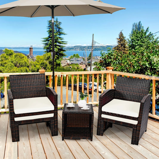 Costway 5PCS Patio Rattan Wicker Furniture Set Sofa Ottoman W/Cushions White