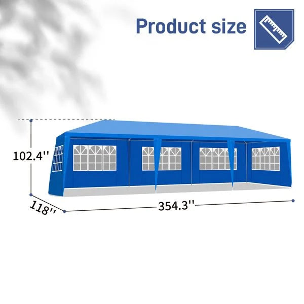 10'x30' Blue Outdoor Party Tent with 8 Removable Sidewalls - Waterproof Canopy Sturdy Frame Patio Wedding Gazebo for Outdoor Events Gatherings Backyard Celebrations