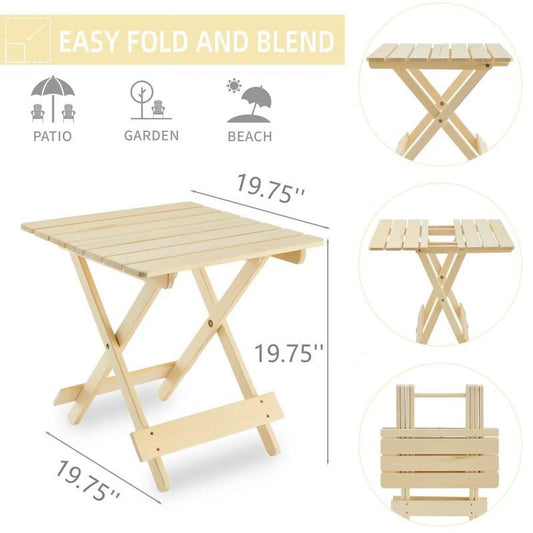 Folding Square Table Patio Outdoor solid wood Table for Backyard, Balcony, Portable Design Space-Saving Natural Wood Color