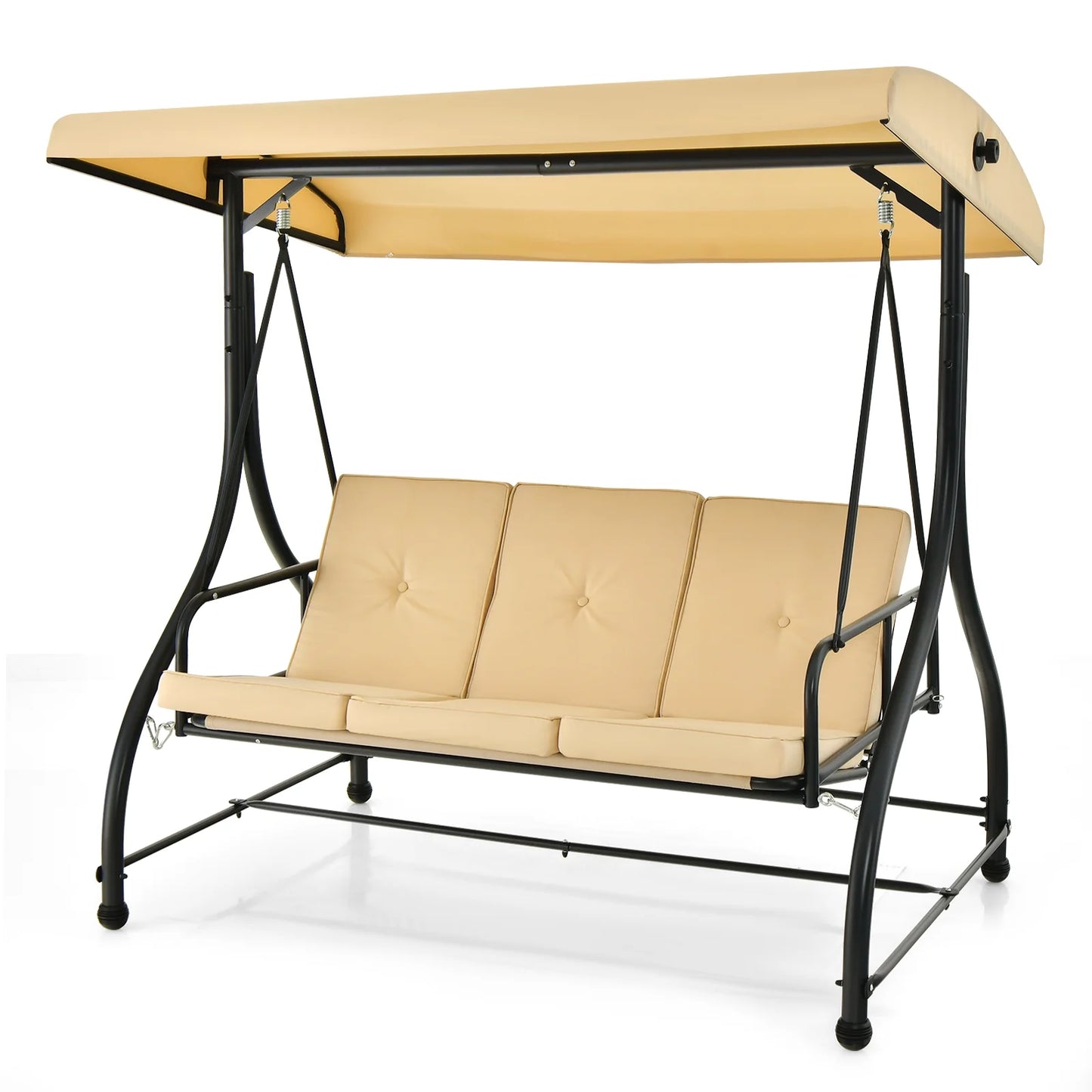Costway Converting Outdoor Swing Canopy Hammock 3 Seats Patio Deck Furniture beige
