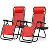 Magshion 2PCS Zero Gravity Foldable Chairs Set Adjustable Recliners with Pillow Outdoor Lounge Chaise Built-in Cup Holder for Camping Patio Porch Beach Backyard Garden, Red