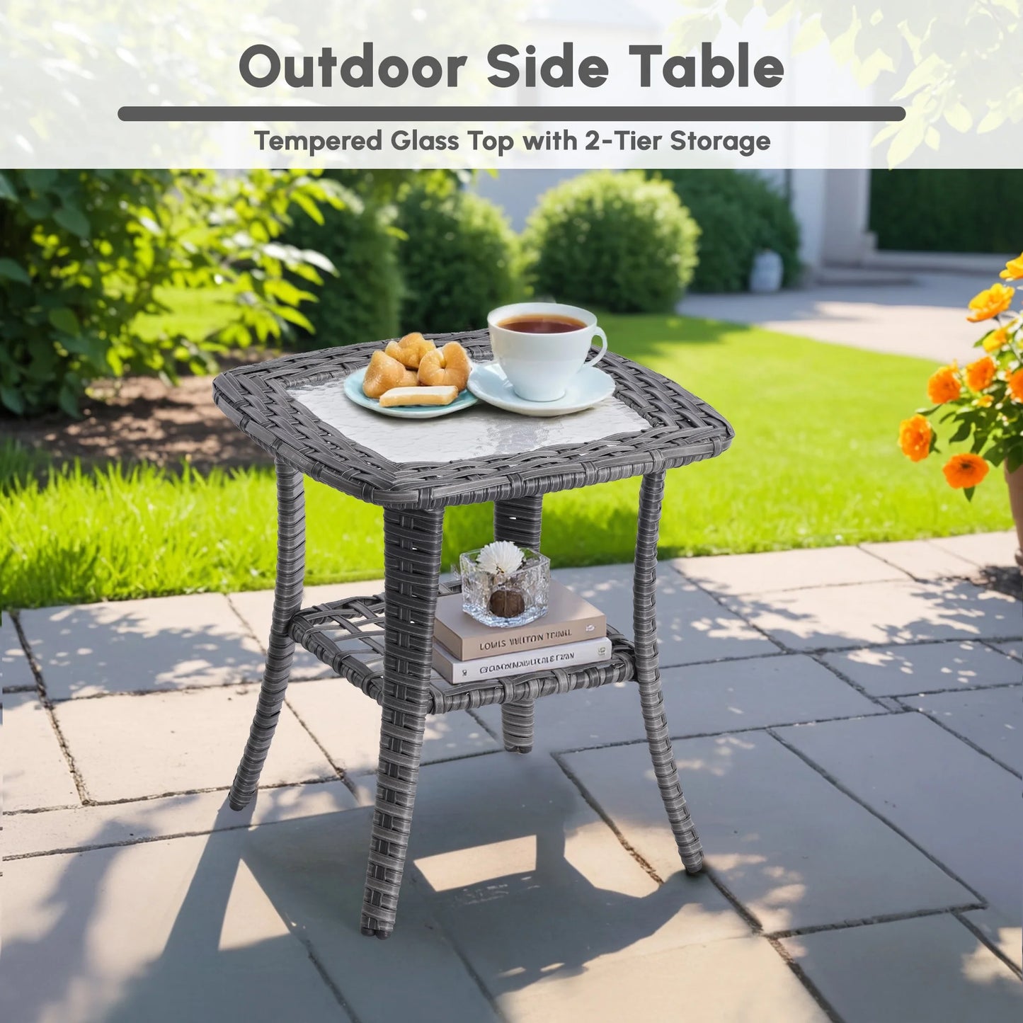 Ovios 5 Pieces Outdoor Patio Furniture Set High Back All Weather Wicker Conversation Set with Swivel Chairs & Coffee Table, Dark Gray