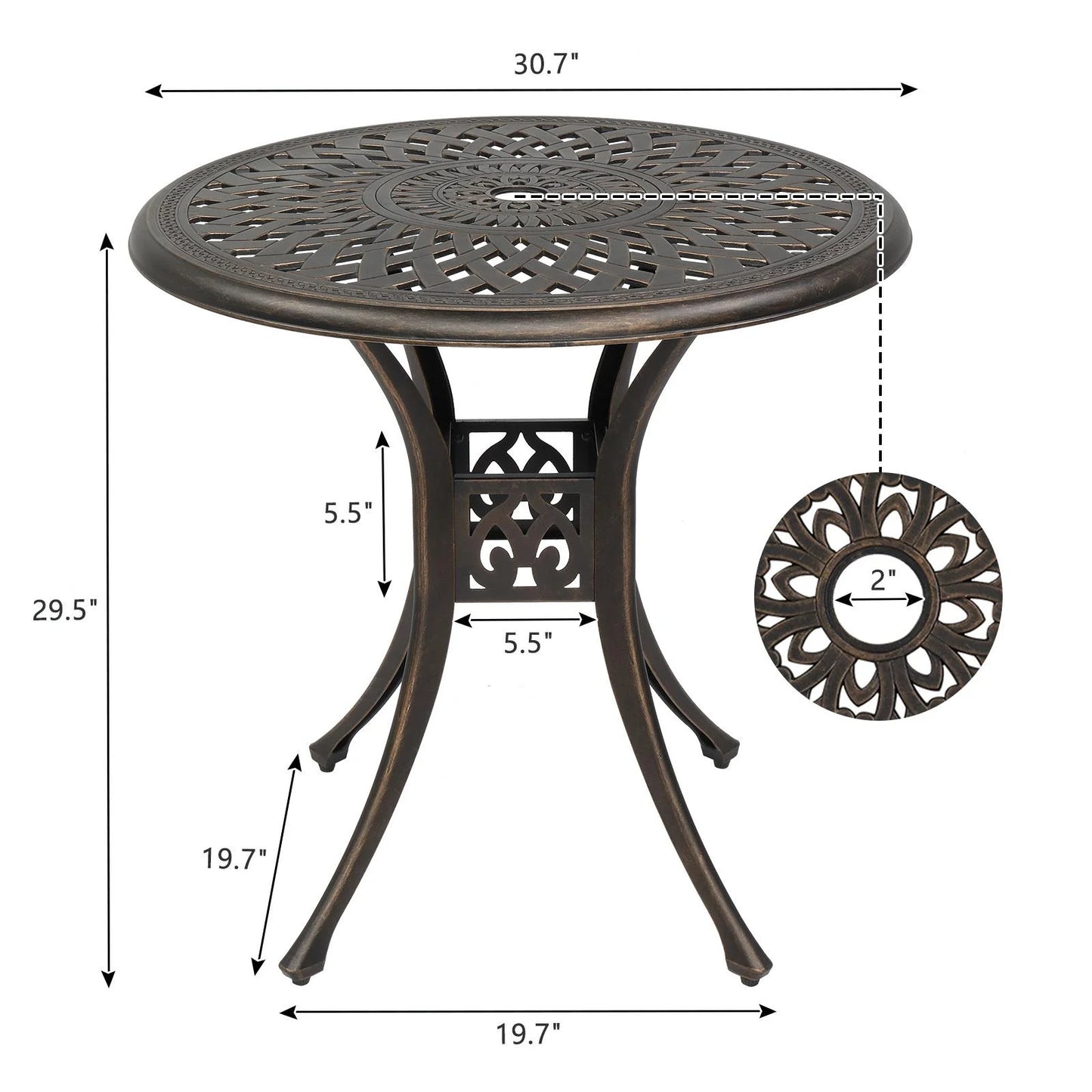 BaytoCare 31" Aluminum Round Patio Outdoor Dining Table, Bronze