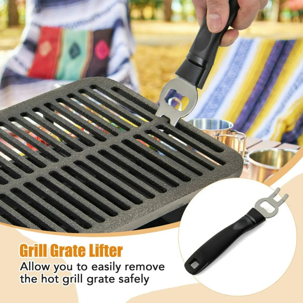 Aimee Lii 100% Cast Iron Hibachi Grill with Grill Grate Lifter, Outdoor Grill for Patio Garden