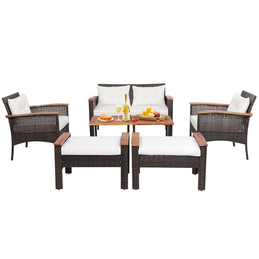 Gymax 7PCS Patio Rattan Sofa Set Outdoor Wicker Conversation Set w/Coffee Tables