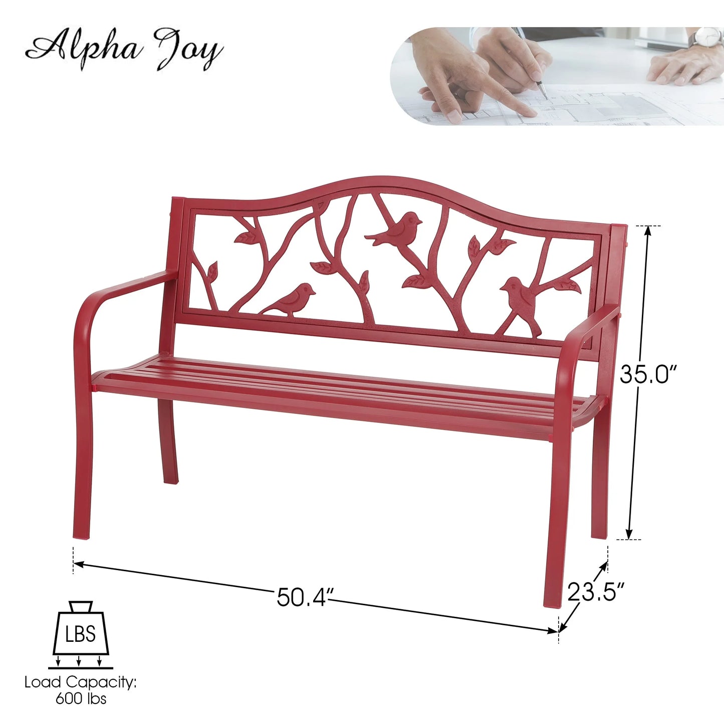Alpha Joy 50" Outdoor Bench Metal Patio Garden Bench Slatted Seat for Lawn, Park, Porch, Backyard, Deck- Bronze