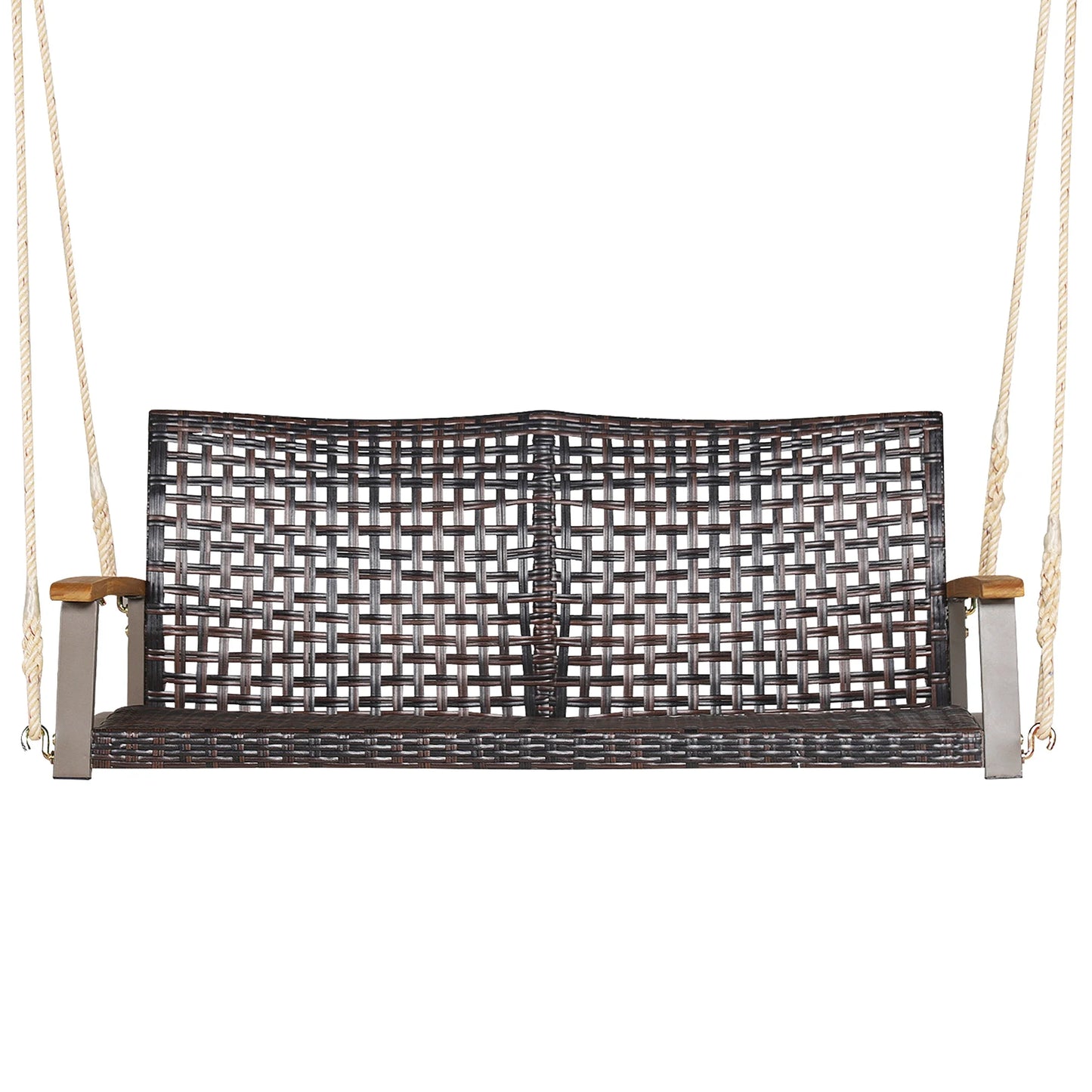 Costway 2-Person Patio Rattan Hanging Swing Chair Porch Loveseat Cushion Black