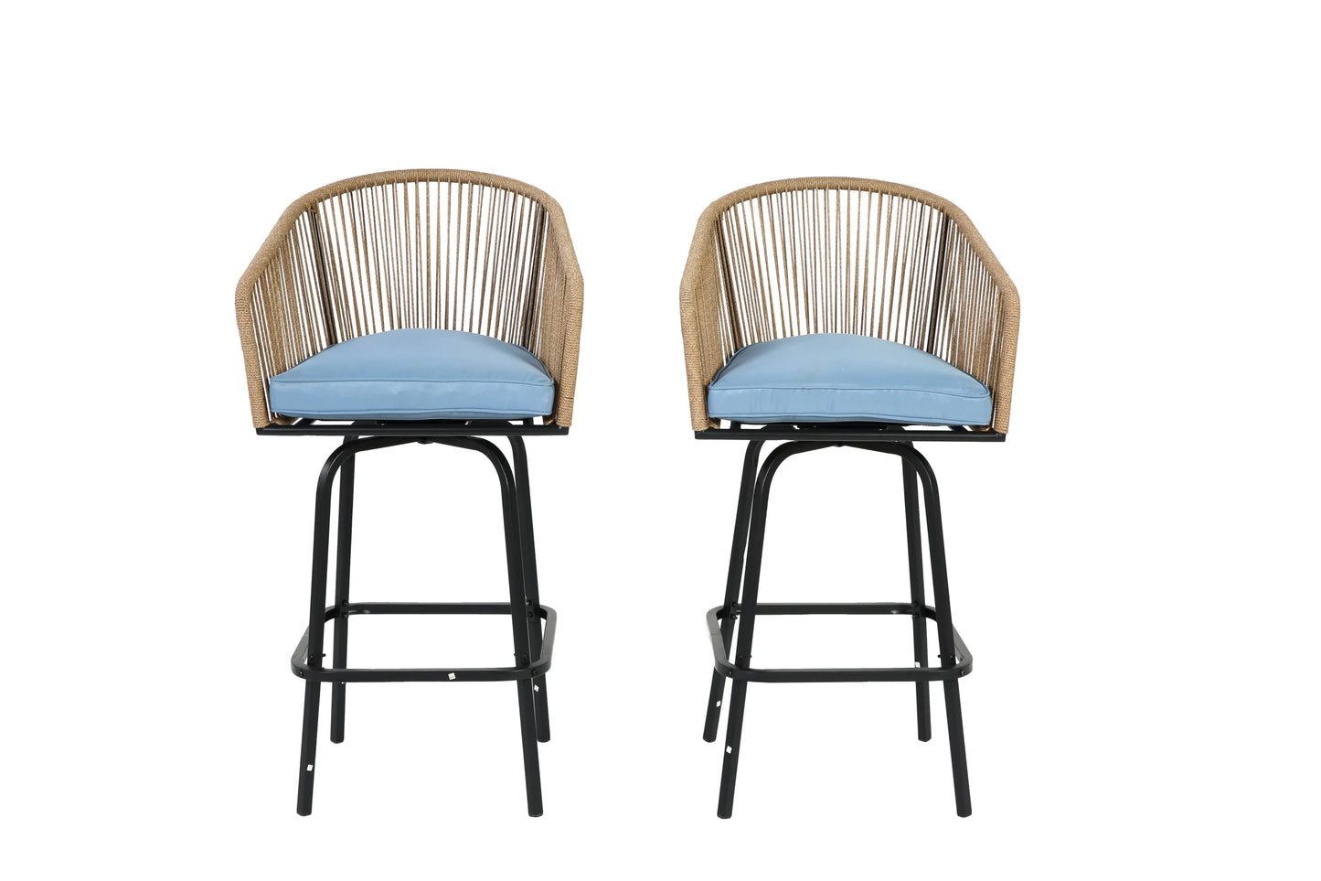 MOONMISS Outdoor Patio 360° Swivel All Weather Rattan Bar Stools(set of 2) with Backrest-Gray