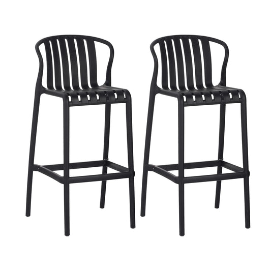 Orion 29.5" Modern Outdoor Patio Bar Stools, Perforated Slat Back, Black, Set of 2