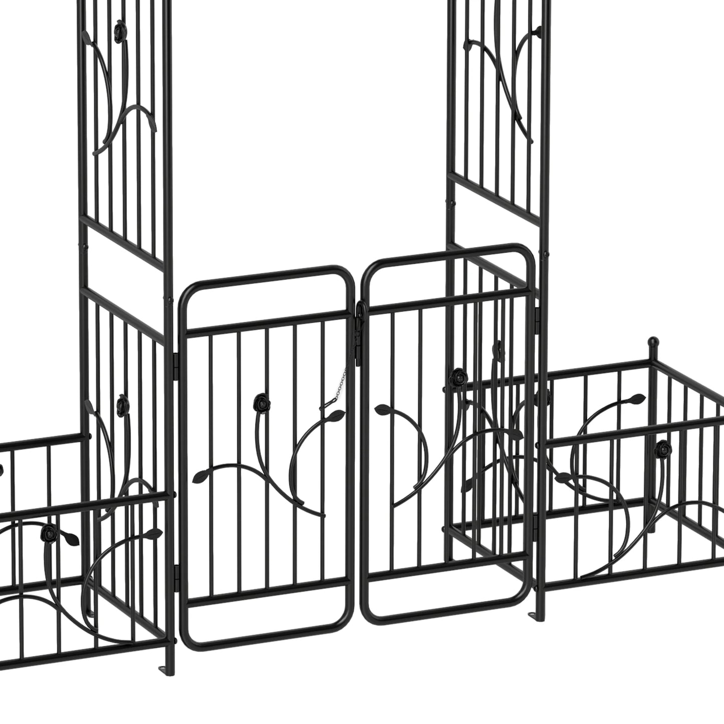 Uforic 87" Metal Garden Arbor Arch with Gate & Planter Boxes, Patio Wedding Party Lawn Arches Decoration, Black