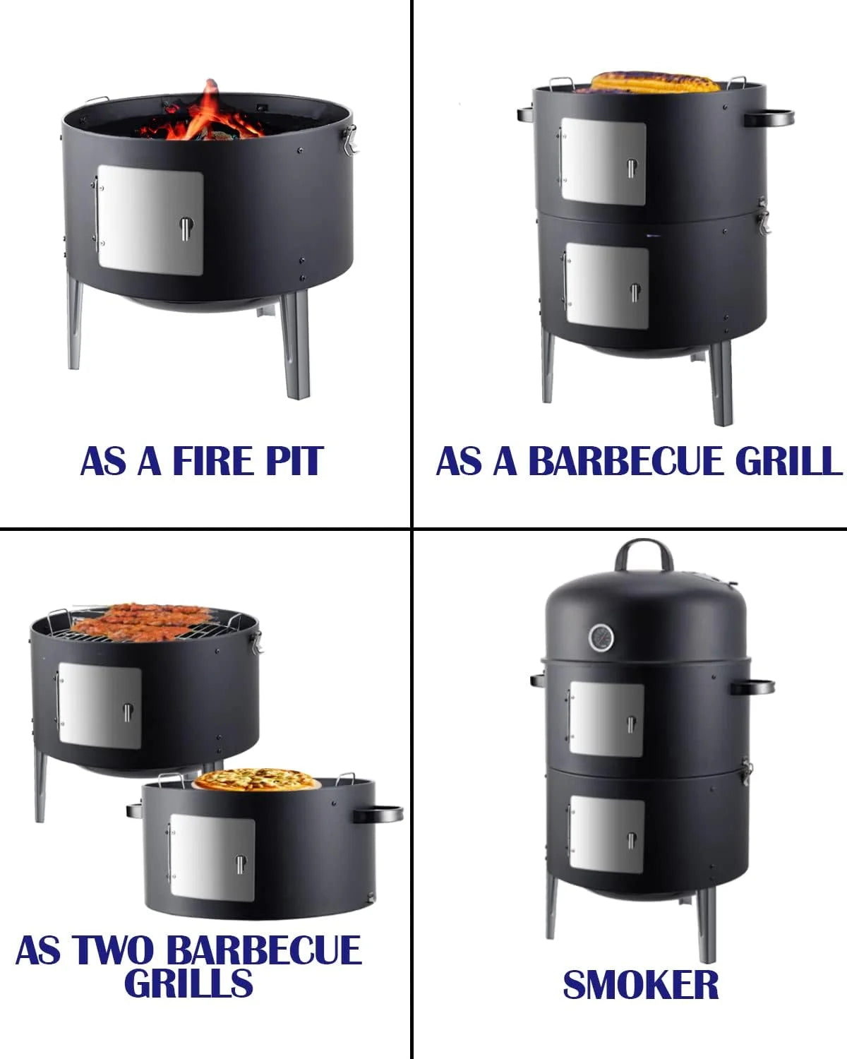 BBQ Charcoal Smoker for Meat: 16 Inch Heavy Duty 4 In 1 BBQ Charcoal Grills - Vertical Barbecue Smokers Grill Combo for Outdoor Cooking Patio Backyard Picnic Party Grilling
