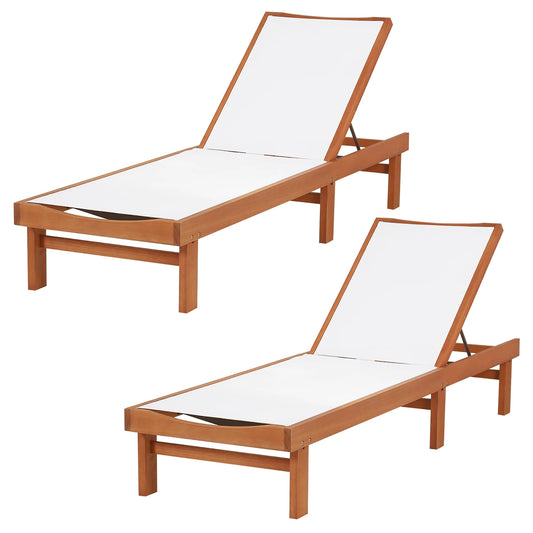 Gymax 2PCS Patio Wooden Chaise Lounge Chair Recliner w/Adjustable Backrest
