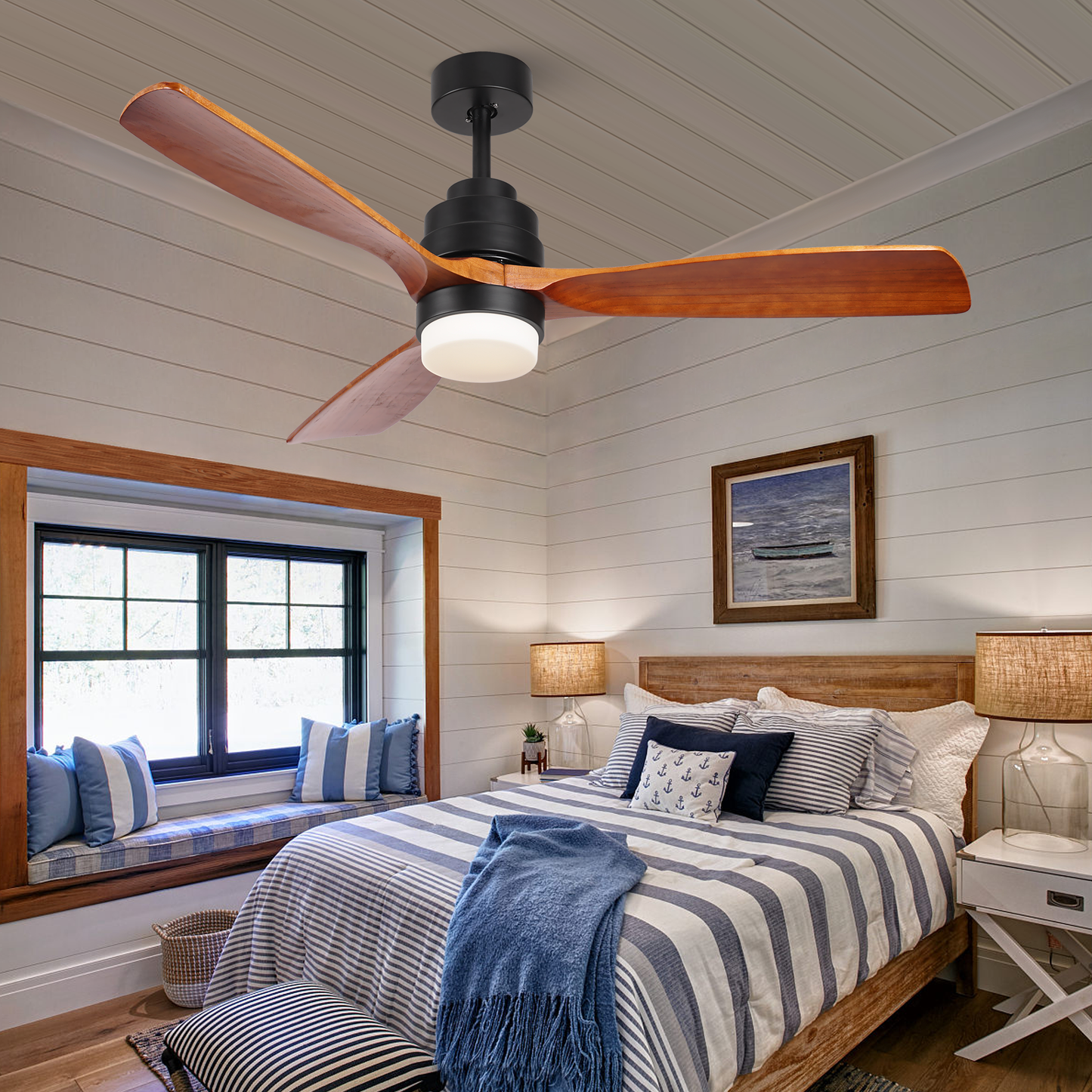 SITERGOFAN 52inch Ceiling Fan with Light,3 Blades Wood Modern Ceiling Fans with Remote Control for Outdoor/Indoor,Kitchen,BedRoom,Dining Room,Patio