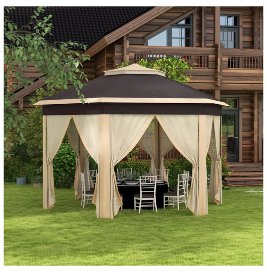 SAZYY 13x13 Pop Up Gazebo Hexagonal Canopy with Mesh Netting for Outdoor Events, Patio Garden Wedding Party Shelter
