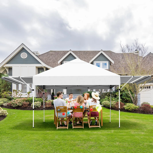 Patiojoy 10x17ft Pop up Canopy 3 Height Adjustment Folding Tent with Roller Bag White